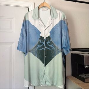 NWT LIMITATO brown green white blue abstract paint boxy oversized shirt